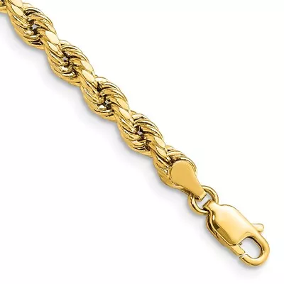 14K Yellow Gold 7 Inch 4mm Semi Solid Diamond-cut Rope With Chain Bracelet • £335.05