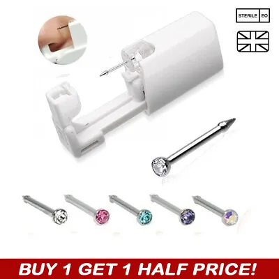 Disposable Nose Piercing Kit - Silver CZ Stud Earring Gun DIY Home Self Tool UK • £1.95