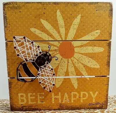 Prims By Kathy  Bee Happy   Wood Box Sign Slat String Art With Bee & Daisy 6x6  • $19.99