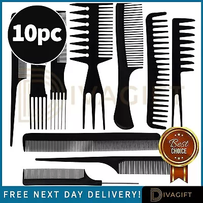 Salon Style Hair Comb Set Of 10 Assorted Brush Unisex Hairdressing Barber Combs • £3.49