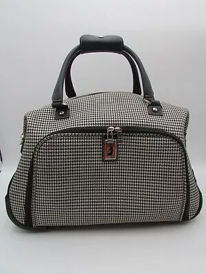 London Fog Cambridge Black Houndstooth Rolling Carry On Luggage Handbag Purse • $19.99