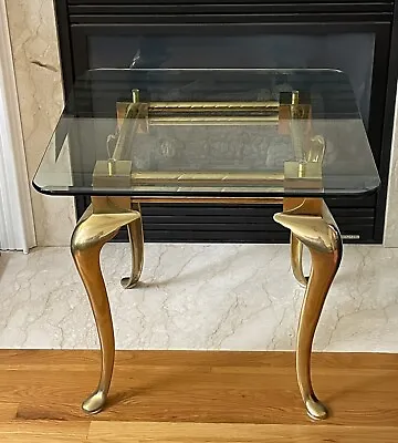 Labarge Regency Brass Beveled Glass Square End Side Table 26 W Mid Century • $599.99