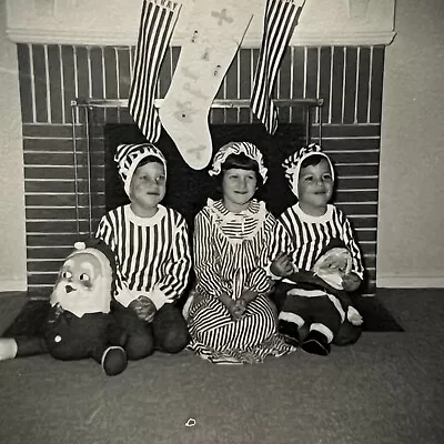 Vintage B&W Mini Snapshot Photograph Christmas Adorable Children Santa Plush • $12.95