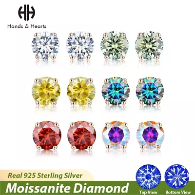 S925 Silver 0.5-2CT Multicolor D Moissanite Stud Earrings Luxury Women Jewelry • $18.99