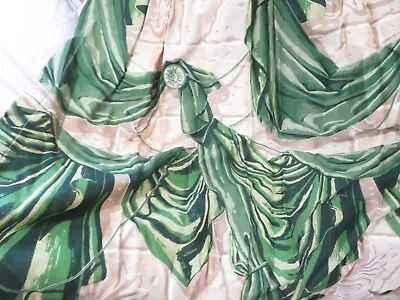 Vintage 40's 50's Romantic Meets MCM Vintage Barkcloth Drapes Grass Greens&Cream • $44.99