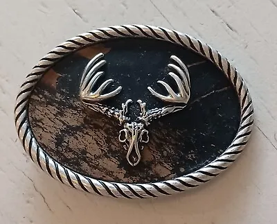 Nocona Oval Leather Camo Deer Skull Belt Buckle With Roped Edge Hunting Antlers • $13.99