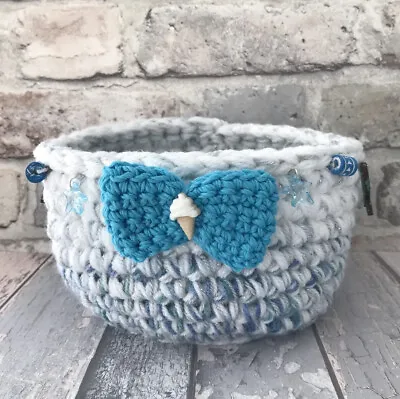 Seashell Crochet Storage Basket Medium Coastal Handmade Ice Cream And Fish • £19.99