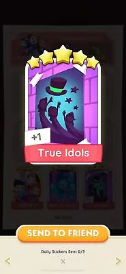 Monopoly Go 5 Star Card Sticker ⭐⭐⭐⭐⭐ Set 16 True Idols • $5.47