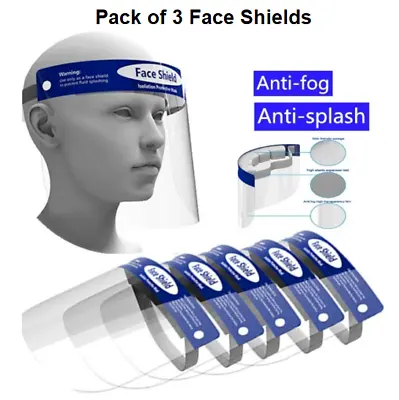 3 X Face Shield Full Face Visor Protection Mask PPE Shield Clear Transparent • £2.99