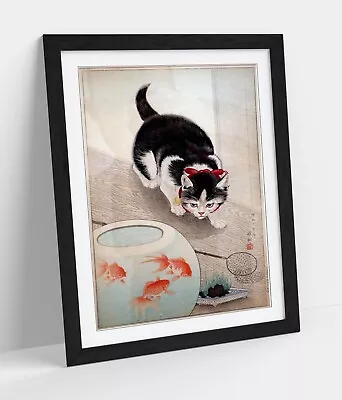 Ohara Koson  Cat And Goldfish Tank  -framed Wall Art Poster Paper Print • £39.99