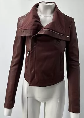 Veda Brown Genuine Leather Cropped Moto Jacket W/ Cotton Lining Sz S • $170