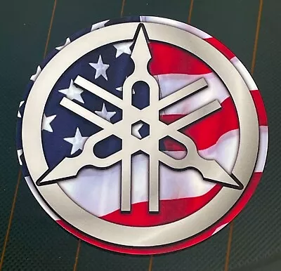 Yamaha Tuning Fork Decal - Silver With American Flag Background - Motorcycle • $3.99