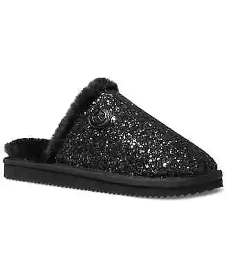 MICHAEL Michael Kors Women's Janis Faux Fur-Lined Glitter Slippers Black 10M NEW • $65