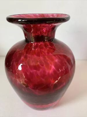 Cranberry Swirled Red Glass Vase -10cm High -Pontil- Hand Blown • £11.99