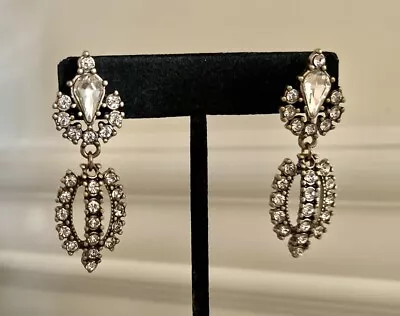 J Crew Clear Glass Crystal Gold Drop Statement Chandelier Art Deco Earrings • $29.99
