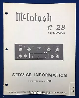 Original McIntosh C28 / Preamplifier Service Information Manual #2 • $29.95
