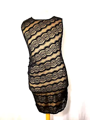 Max Studio Specialty Products Black Beige Floral Lace Overlay Dress Size XL • $19