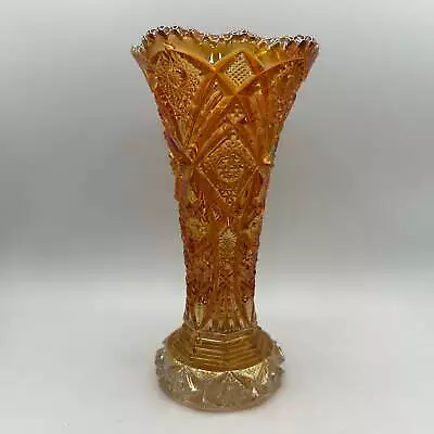 Imperial Glass Marigold Carnival Glass Hobstar Nucut Pattern 9.5  Vase • $27