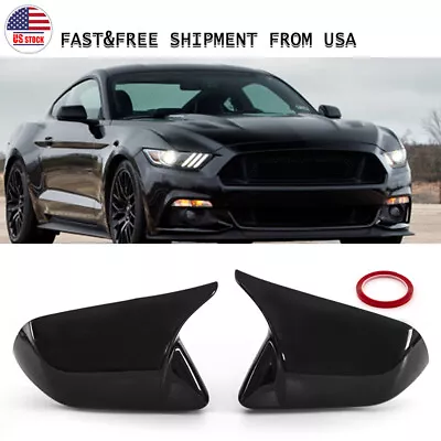 Glossy Black Rearview Side Mirror Cover Caps Horn Style For 2015-21 Ford Mustang • $27.99