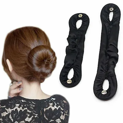 2 Black Magic Clip Donut Hair Styling Bun Curler Maker Ring Twist Tool 175mm • $2.11