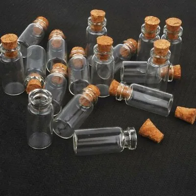 10pcs Mini Small Glass Bottles With Clear Cork Stopper Jars Tiny Wedding `mj • $1.93