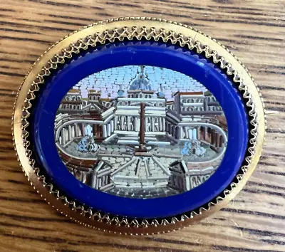 ANTIQUE ITALIAN VIEW Of VATICAN MICRO MOSAIC Pin Set In 14K Gold A REAL BEAUTY • $495