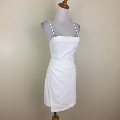 NWT ZARA Womens Sz XS White Ruching High Low Hem Front Overlay Fitted Dress • $17.59