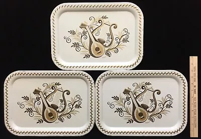 Maxey Metal Snack Trays Music Mandolin Harp Vintage Serving Sandwich Tray Lot 3 • $10.99