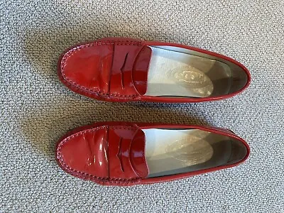 Tod’s Women’s Red Patent Leather Moccasins Driving Shoes Size 6 And 1/2 • $45