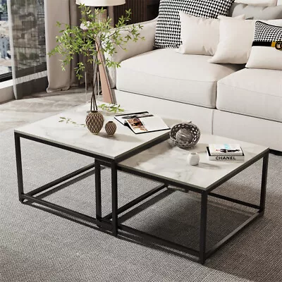 Nesting Coffee Table Set Of 2 Marble Top Stackable Living Room Accent Tables • $139.90