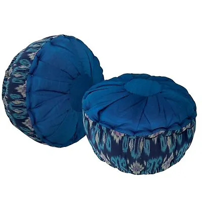 Yoga Meditation Blue Throw Pillow Cushion Zafu Floor Hand Woven Ikat Kapok Fill • $77.76