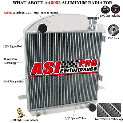 $184.95 • Buy 4 Row Aluminum Radiator Fit Ford Model T Bucket Chevy Engine 2.9L 1917-1927