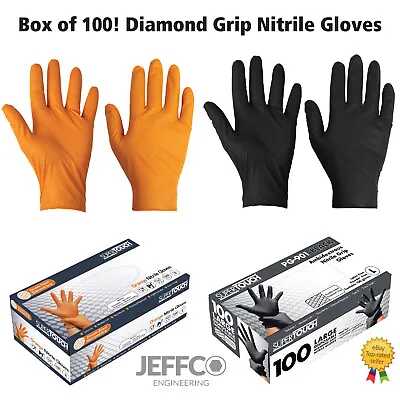 Orange Black Nitrile Gloves Heavy Duty Diamond Grip Disposable Mechanics Garage • £138.99