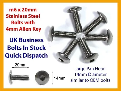 £4.99 • Buy 6x Stainless Steel Bolts For Suzuki M6 X 20mm Fairing Screws Pan Head Allen Key