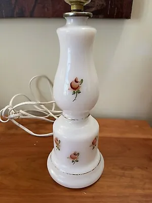 Vintage 12  White Milk Glass Table Lamp Hand Painted Roses; Very Sweet • $20