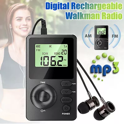 Mini Pocket FM AM Radio LCD Digital Display Rechargeable Stereo Sound For Sports • $18.48