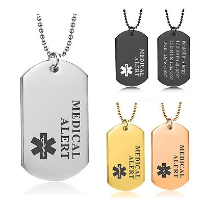 Personalised Amy Dog Tag Necklace For Men Medical Alert ID Necklace ICE Contact • £6.99