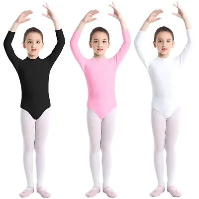 Girls Turtle Neck Long Sleeve Leotard Gymnastics Ballet Dance Sports Unitard Top • £8.19