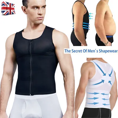 Compression Gynecomastia Shirt Slimming Vest Tops Body Shaper Posture Corrector • £14.79