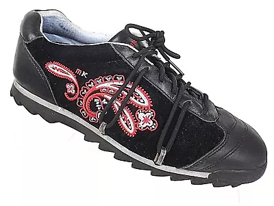 Michelle K Sport Womens Size 9 Black Suede Leather Shoes Embroidered Design GUC • $29.88