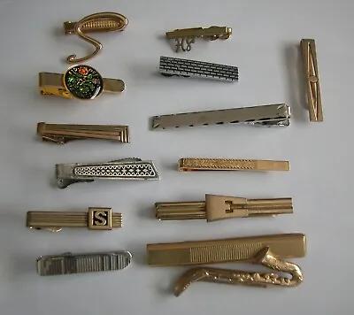 $99 • Buy A Lot Of 14 Vintage Tie Clasps Clips Or Bars 7 Of Them By Swank 1 Trombone Shape