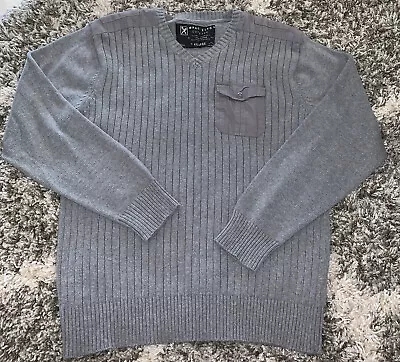 Marc Ecko Cut & Sew Men’s XL V-Neck Ribbed Sweater Cotton Gray Pocket • $28