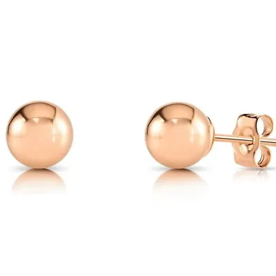 14K Solid Rose Gold Round Ball Bead Sleeper Stud Earrings Pushback 4mm 6mm 8mm • $43.99