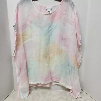 J. Jill Pure Jill Pastel Linen Woven Watercolor Poncho Top Loose Boxy Artsy M L • $25.19