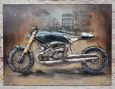 Classic BMW Motorcycle Vintage 3 Dimensional Oil Painting With Metal Canvas Deal • $259