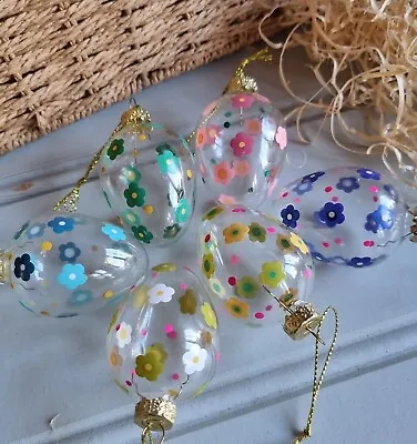 £7.99 • Buy Box Of 6 Gisela Graham Ditsy Rainbow Glass Eggs Easter Tree Ornaments