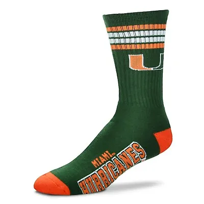 Miami Hurricanes Men's Crew Socks Youth Size 1 To 5 4 Stripe • $12