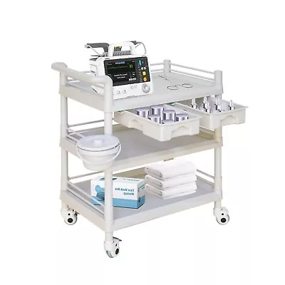 3 Tier Medical Carts Professional Utility Emergency Crash Drawers Dirt Bucket • $109.99