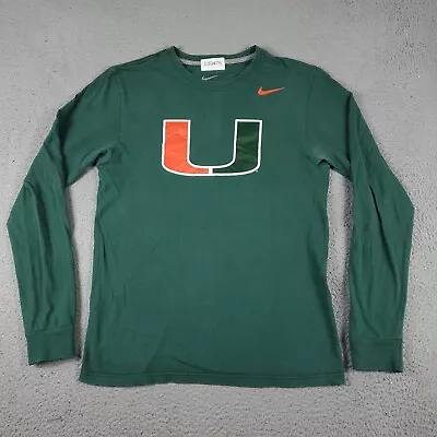 Nike Miami Hurricanes UM T Shirt Mens Large Green Swoosh College Long Sleeve * • $17.05