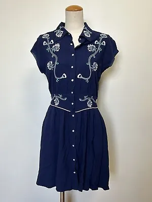 GUESS Los Angeles Pearl Snap Embroidered Western Style Navy Dress Size 4 • £30.40